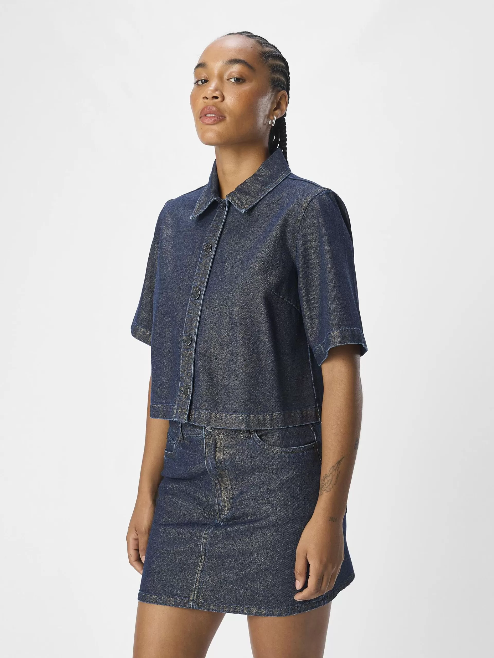OBJECT COATED DENIMSKJORTE