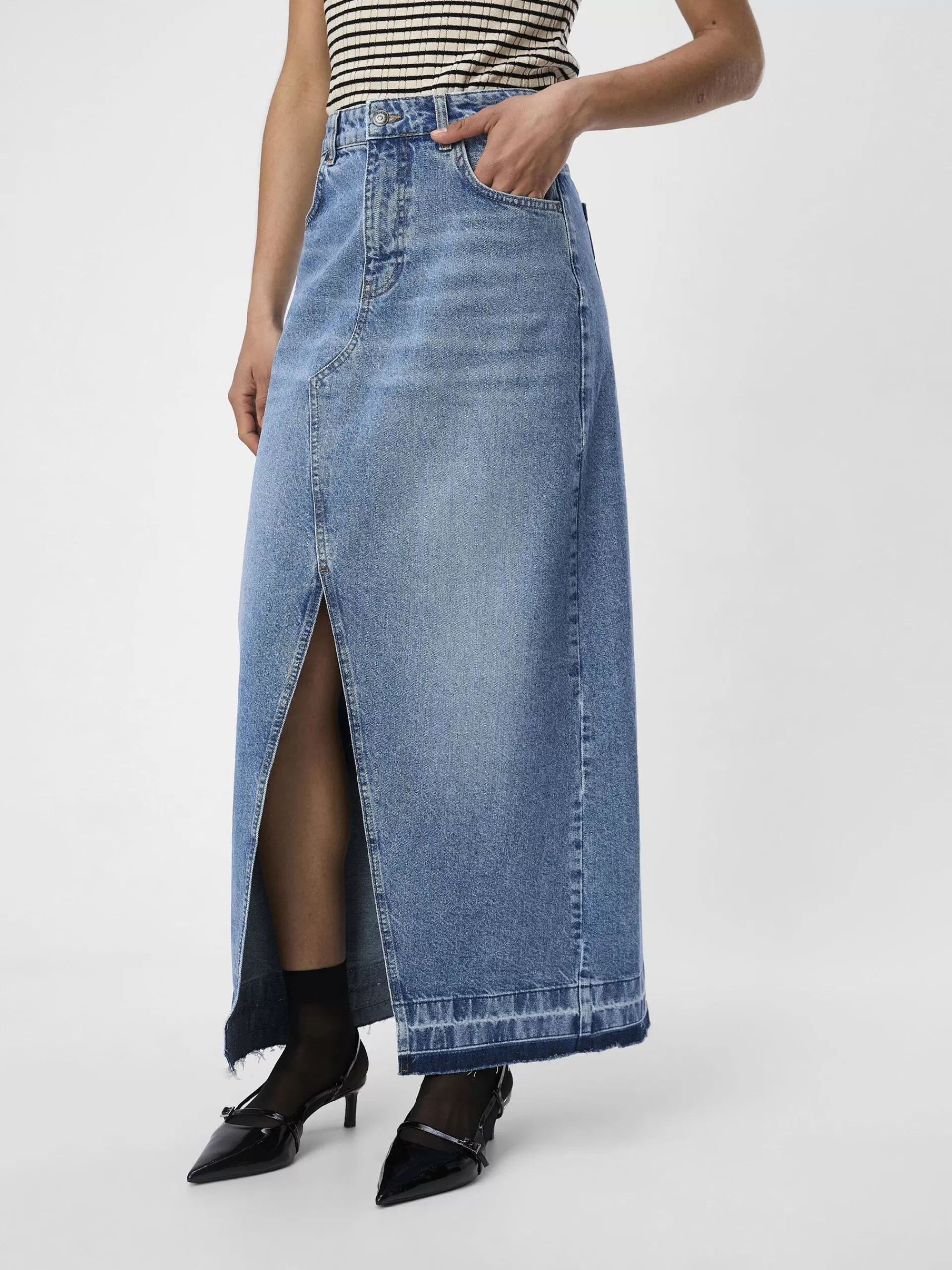 OBJECT HØY MIDJE DENIMSKJØRT